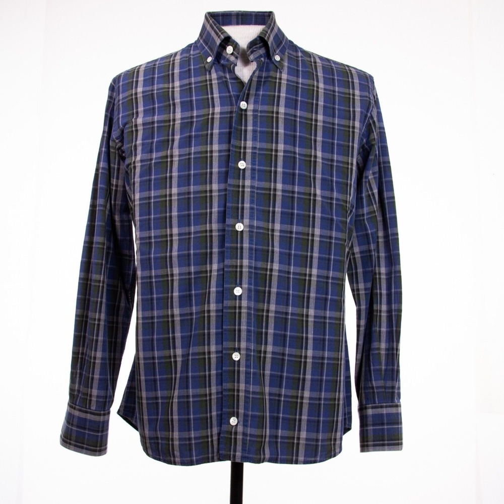 Ledbury Mens sz M Slim Fit Blue Plaid Check LS‎ Button Down Shirt